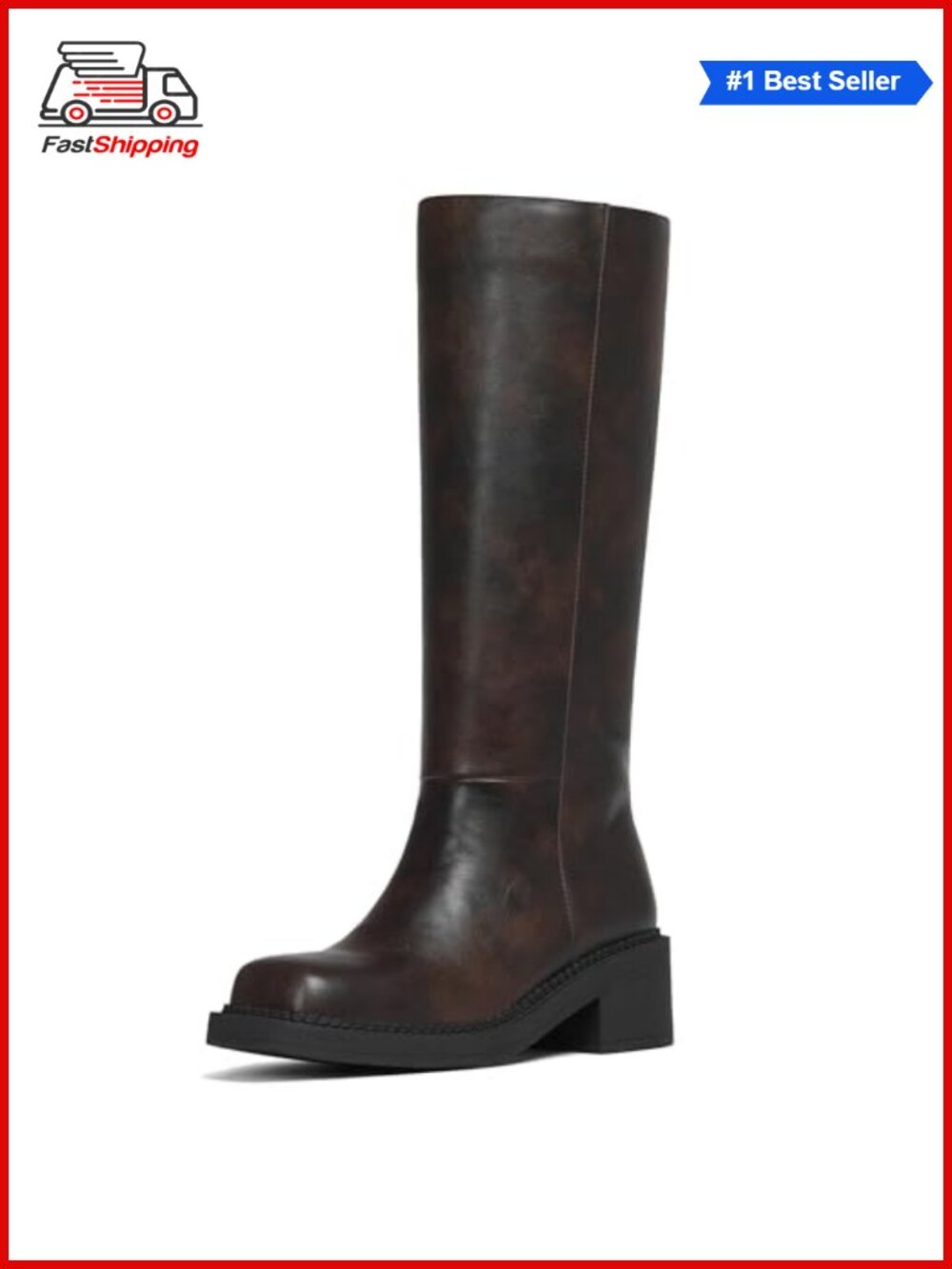✨ Fold Over Knee High Boots Womens Square Toe Chunky Block Heel Zip